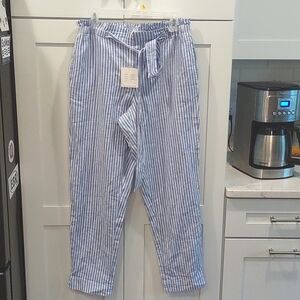 NWT  Beach Lunch Lounge Size M Giavanna Linen Pants Tie Bag Waist Sailing Stripe